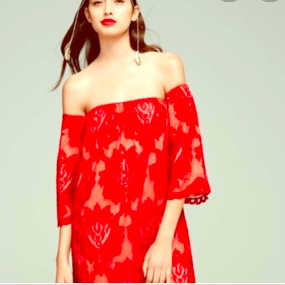 Storee Medium off shoulder red lace dress